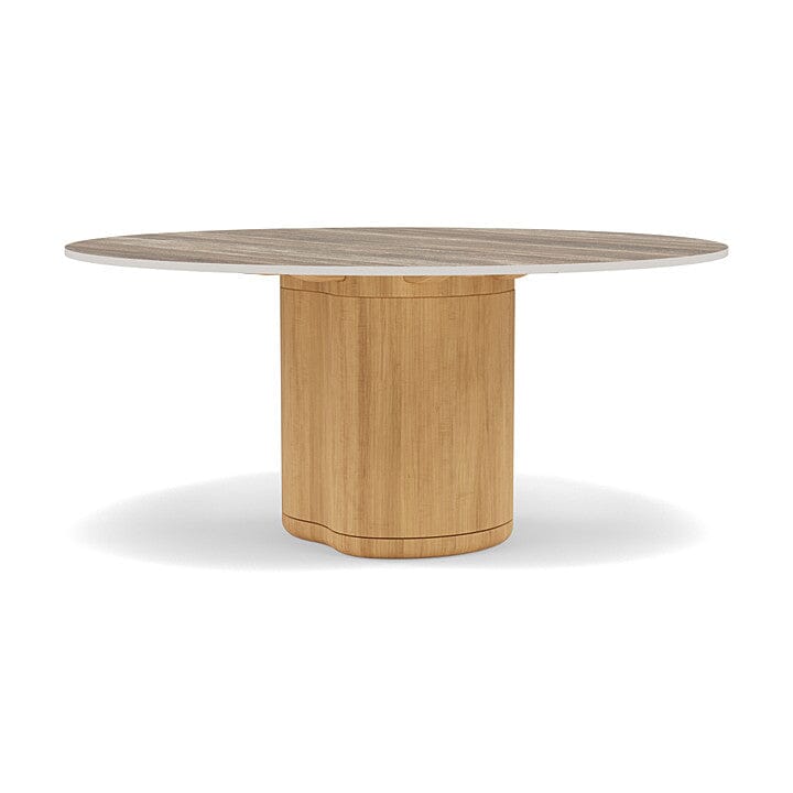 Manutti Ogado Table Repas Low Dining Ø148cm h:66cm Teck Brushed HFTB Céramique Travertin Geo 12mm (5K54)