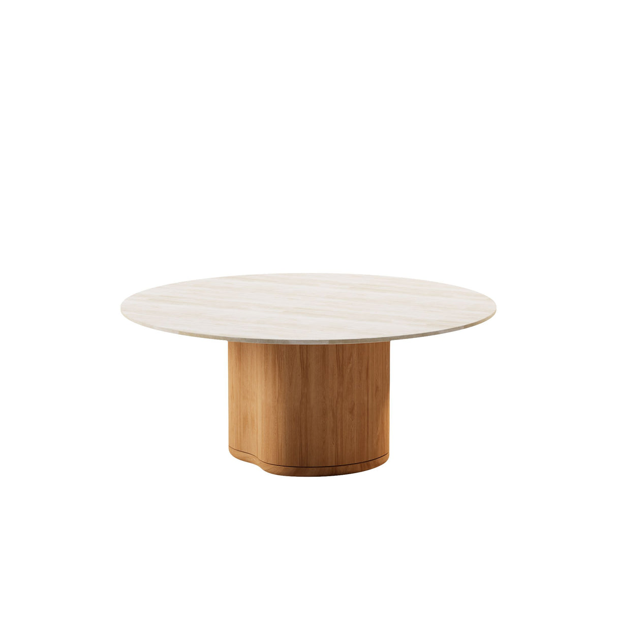 Manutti Ogado Table Repas Ø125cm h:66cm Teck Brushed HFTB Céramique Travertin Crema 12mm (5K74)