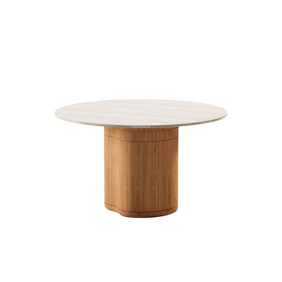 Manutti Ogado Table Repas Ø125cm Teck Brushed HFTB Céramique Travertin Crema 12mm (5K74)