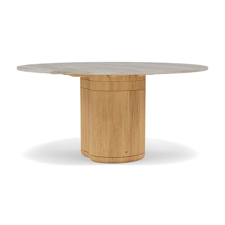 Manutti Ogado Table Repas Ø148cm Teck Brushed HFTB Céramique Travertin Crema 12mm (5K74)