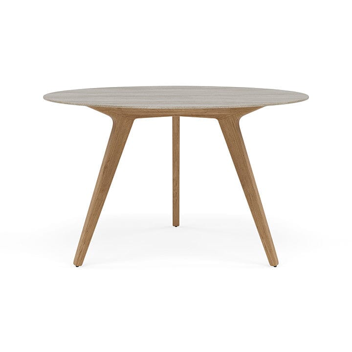 Manutti Torsa Table ø148cm h:90cm Teak natural Céramique Travertin Crema 12mm (5K74)