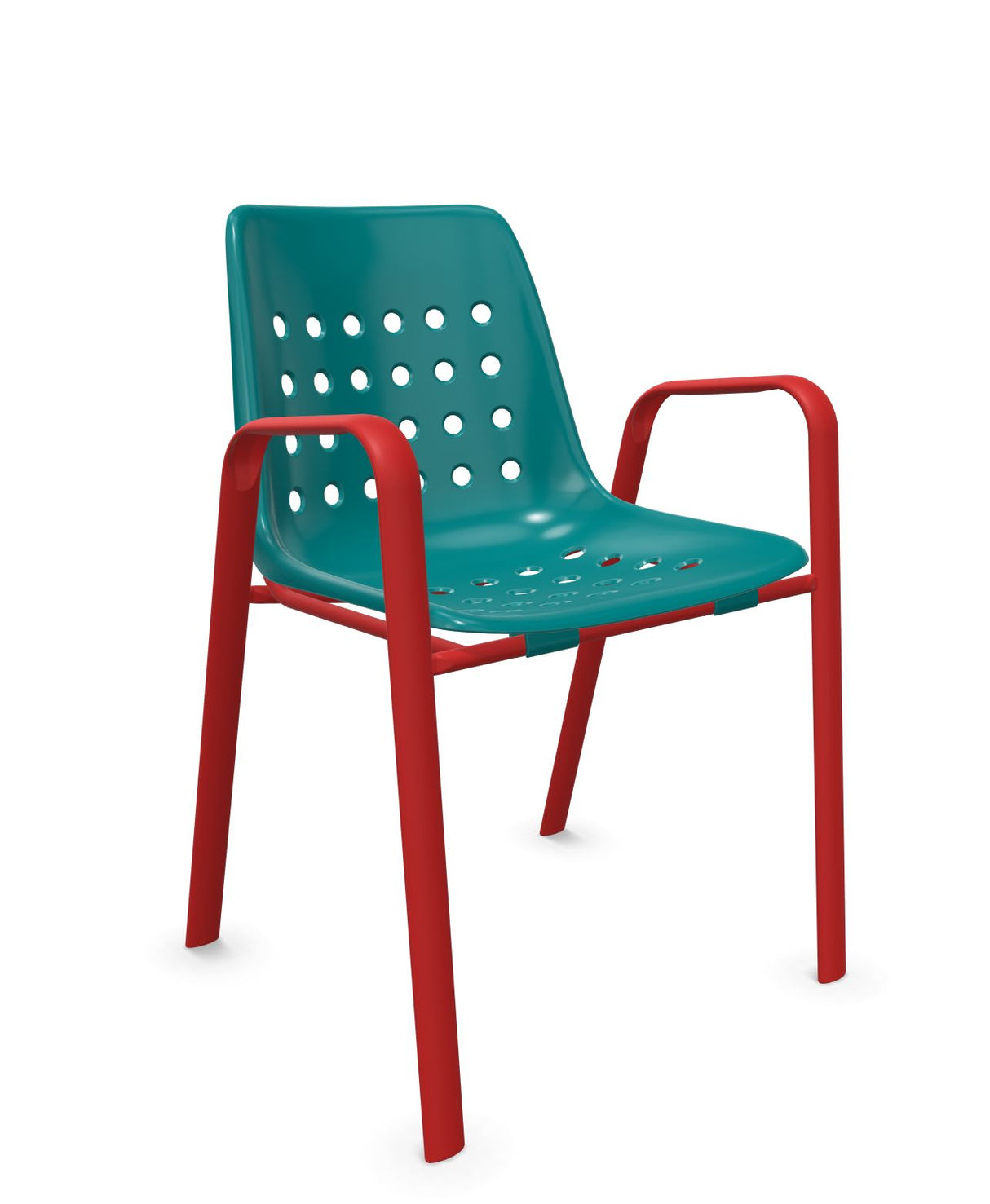 Schaffner Bermuda Fauteuil repas avec accoudoirs tubes ovales Bleu Kali 56 Rouge 30