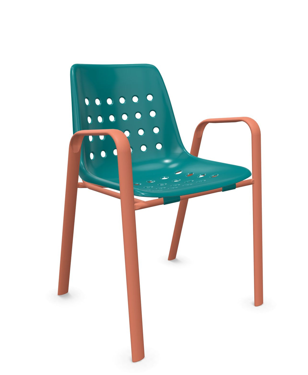 Schaffner Bermuda Fauteuil repas avec accoudoirs tubes ovales Bleu Kali 56 Terracotta 84