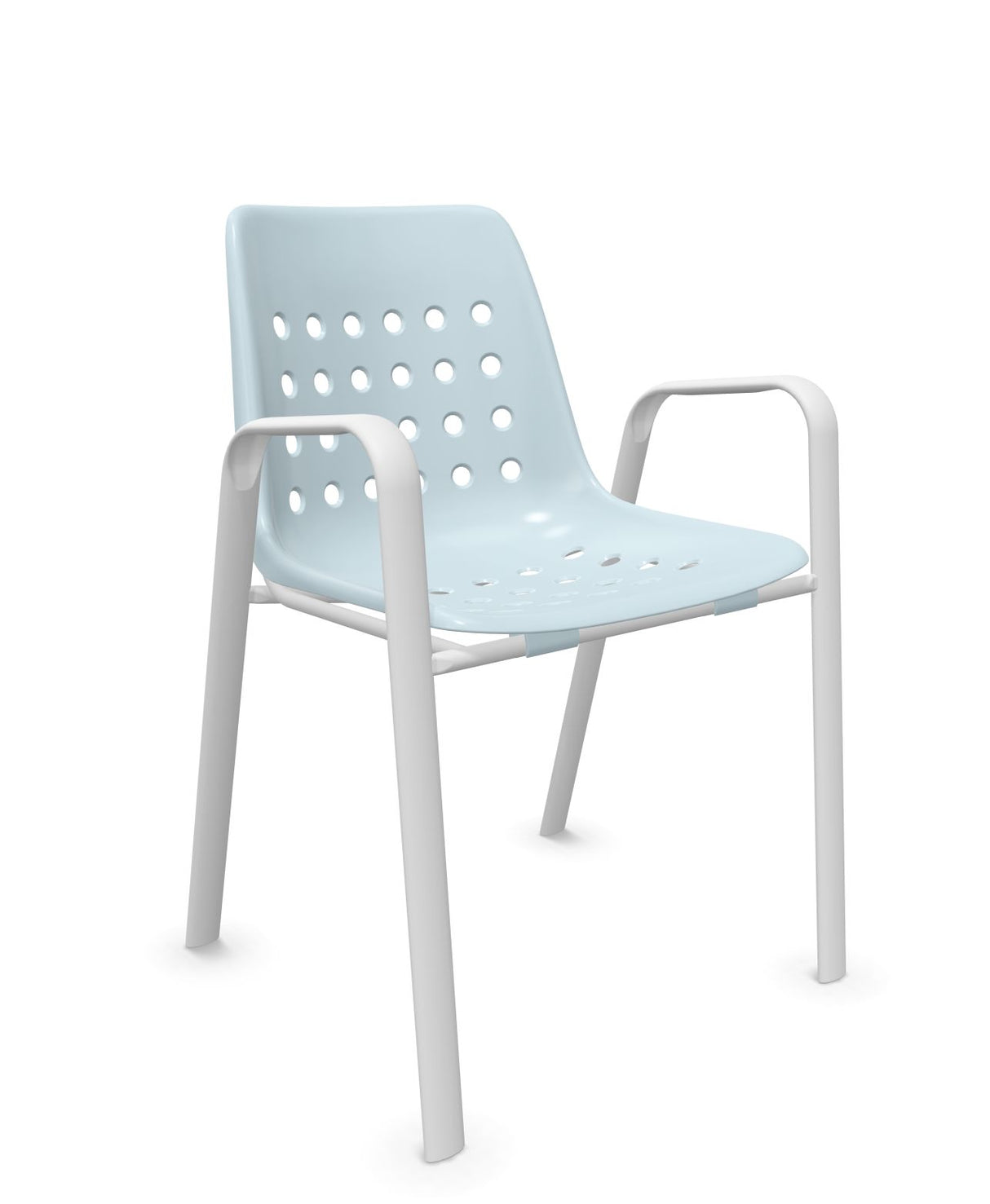 Schaffner Bermuda Fauteuil repas avec accoudoirs tubes ovales Bleu Pastel 51 Blanc 90