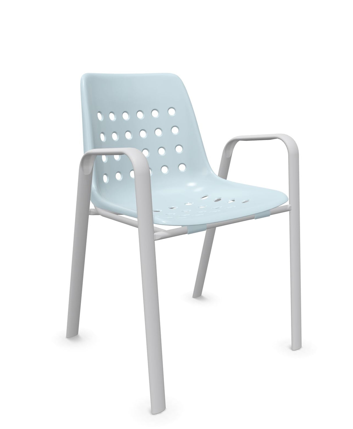 Schaffner Bermuda Fauteuil repas avec accoudoirs tubes ovales Bleu Pastel 51 Gris Argent 78