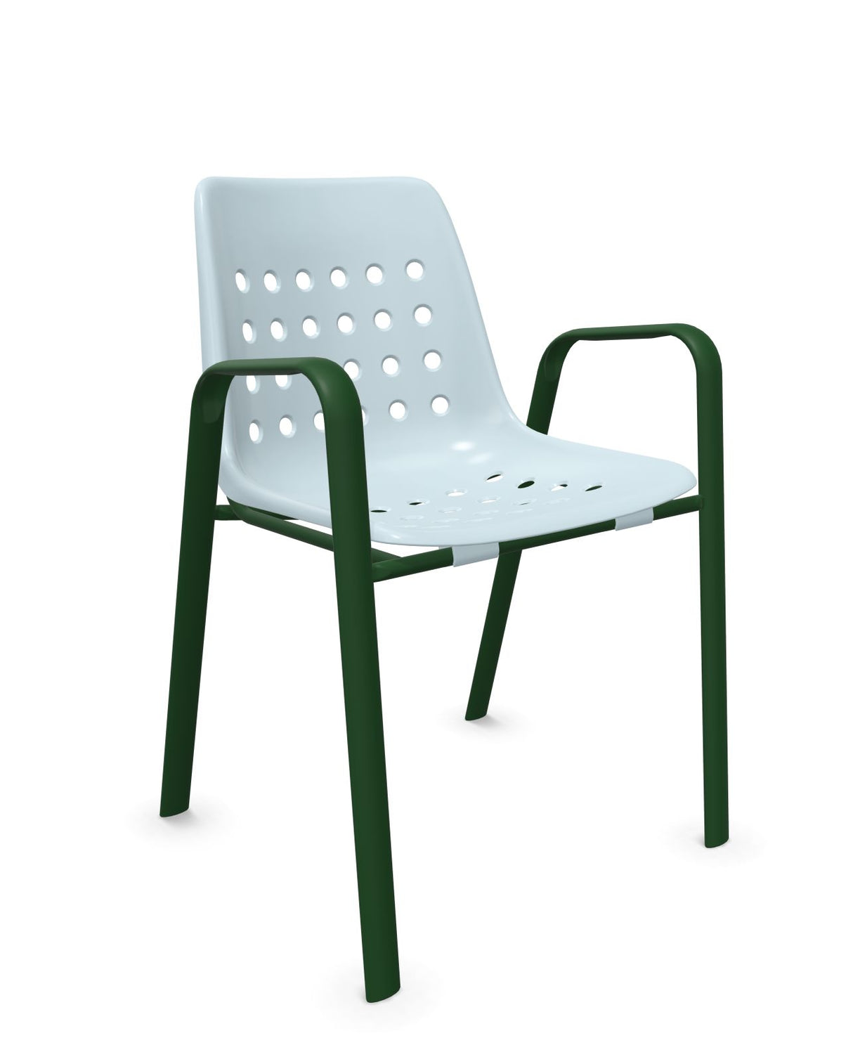 Schaffner Bermuda Fauteuil repas avec accoudoirs tubes ovales Bleu Pastel 51 Vert Sapin 66