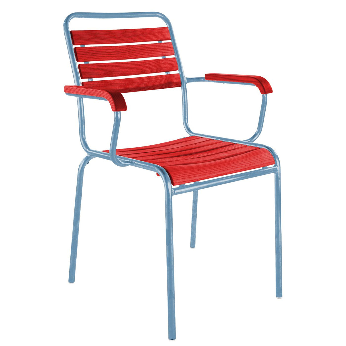 Schaffner Rigi Swiss Wood fauteuil repas à lattes en bois Rouge 30 Bleu Pastel 51
