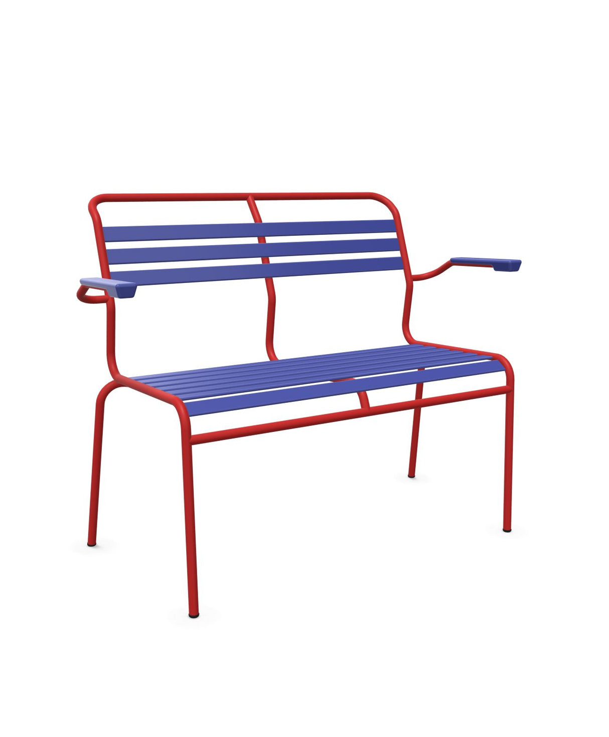 Schaffner Säntis Banc à lattes 2 places avec accoudoirs Bleu 53 Rouge 30