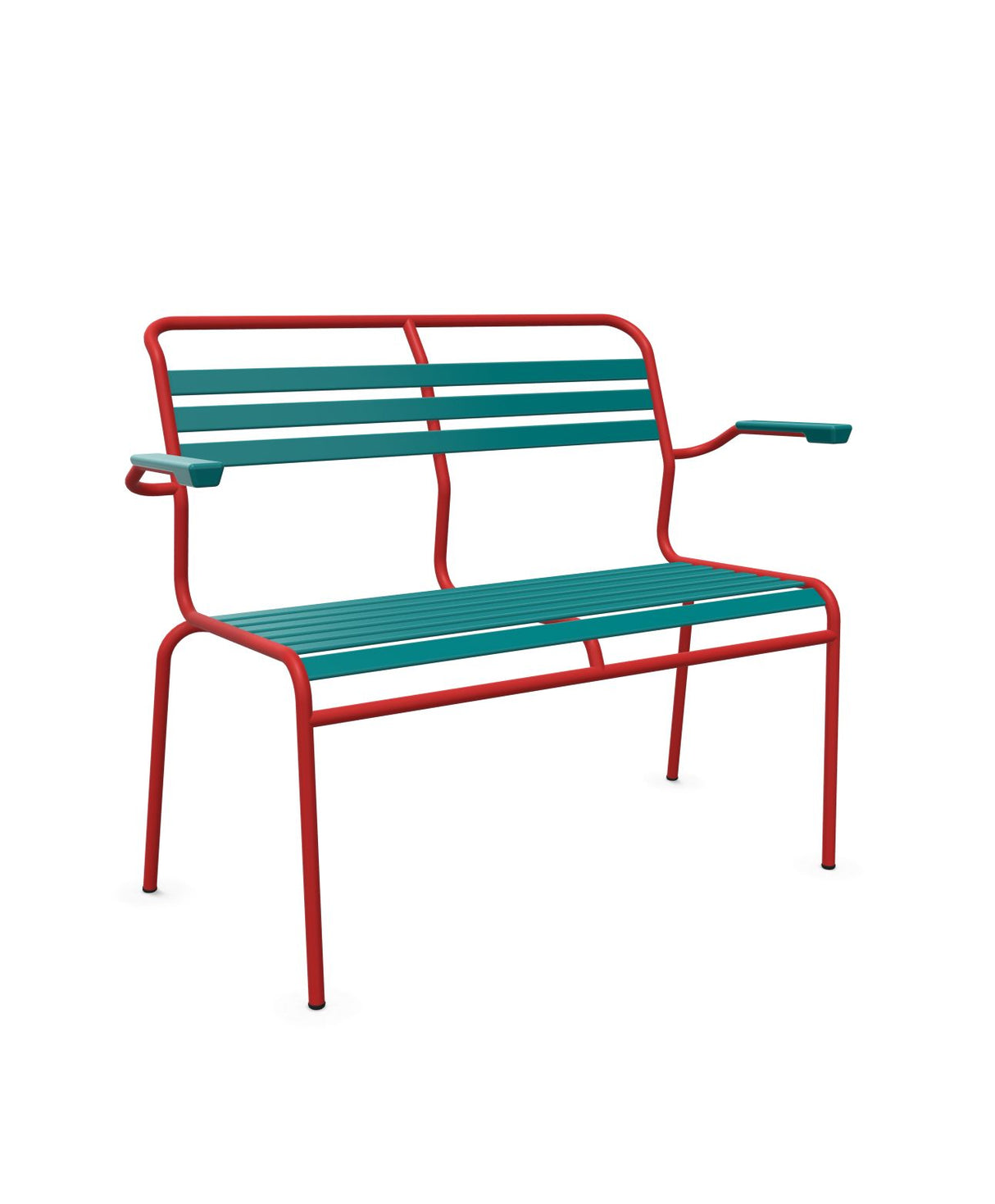 Schaffner Säntis Banc à lattes 2 places avec accoudoirs Bleu Kali 56 Rouge 30