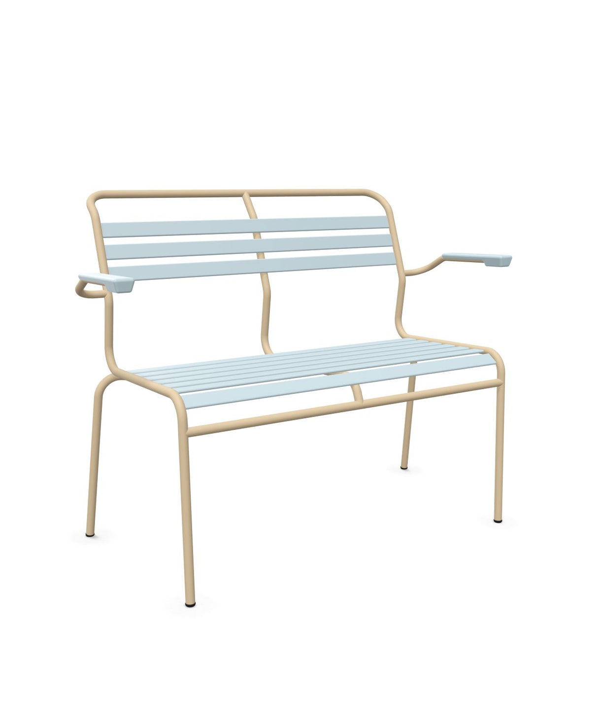 Schaffner Säntis Banc à lattes 2 places avec accoudoirs Bleu Pastel 51 Marron Pastel 83