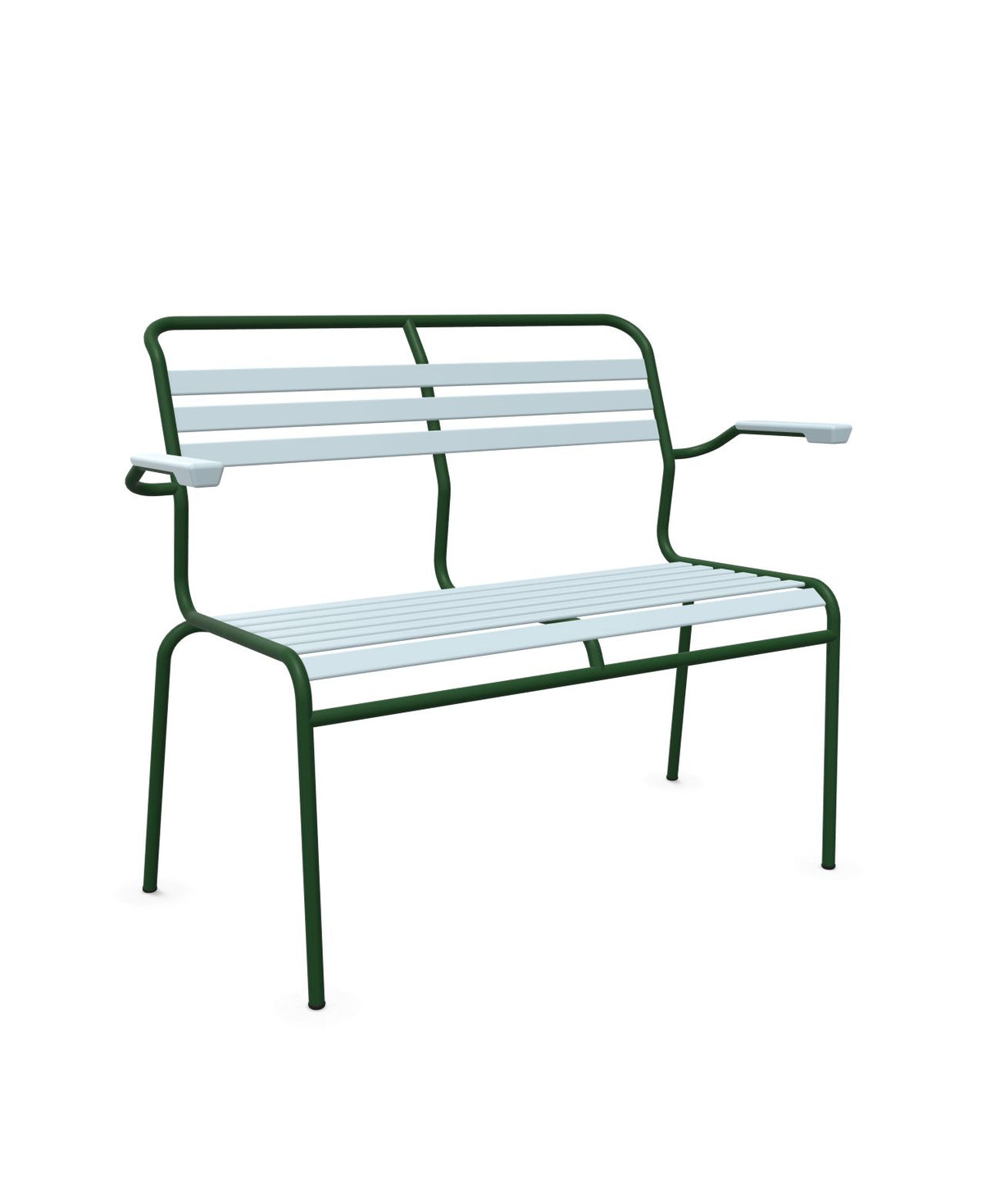 Schaffner Säntis Banc à lattes 2 places avec accoudoirs Bleu Pastel 51 Vert Sapin 66