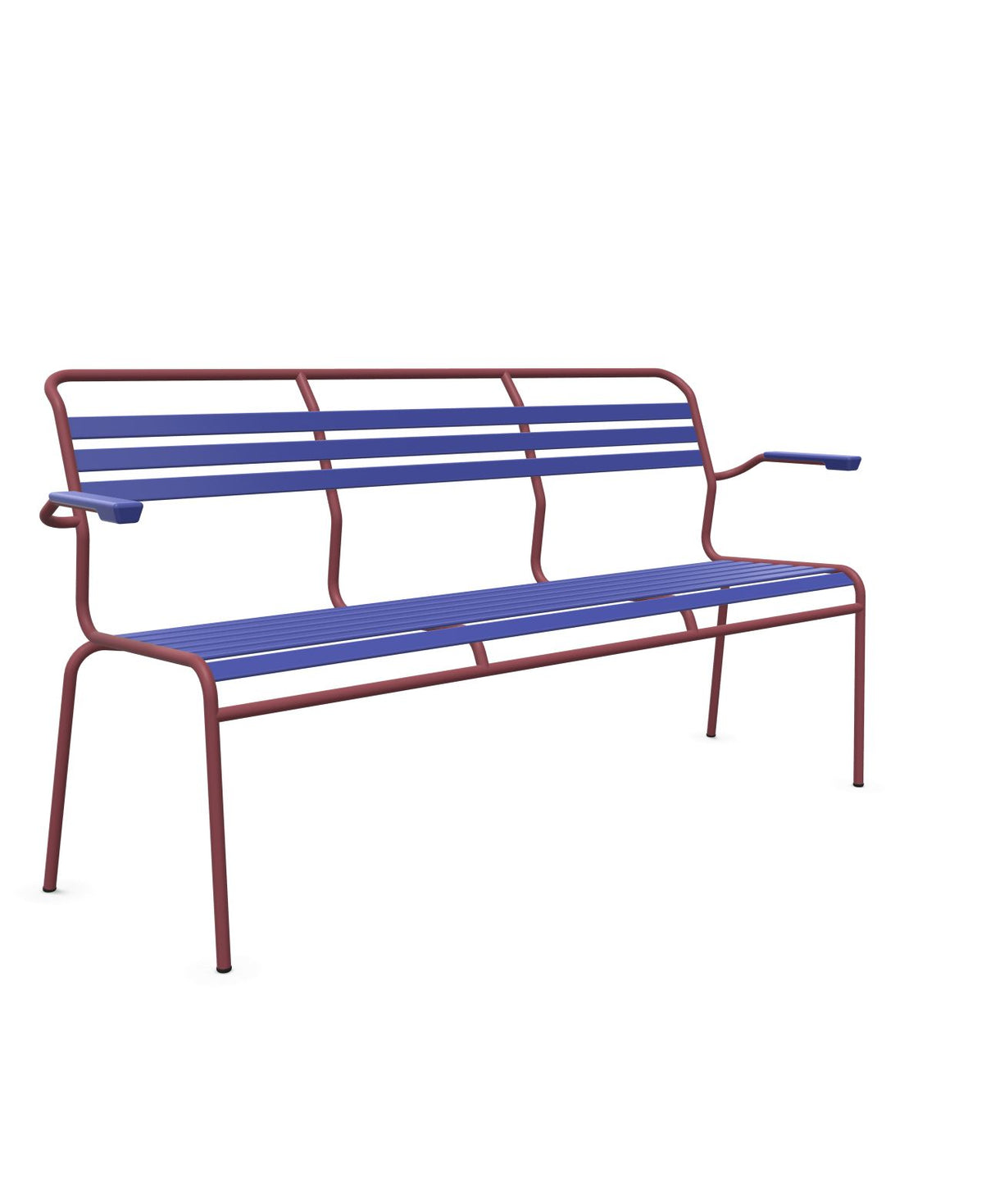Schaffner Säntis Banc à lattes 3 places avec accoudoirs Bleu 53 Bordeaux 38