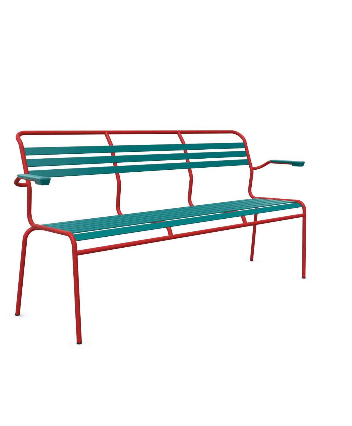Schaffner Säntis Banc à lattes 3 places avec accoudoirs Bleu Kali 56 Rouge 30