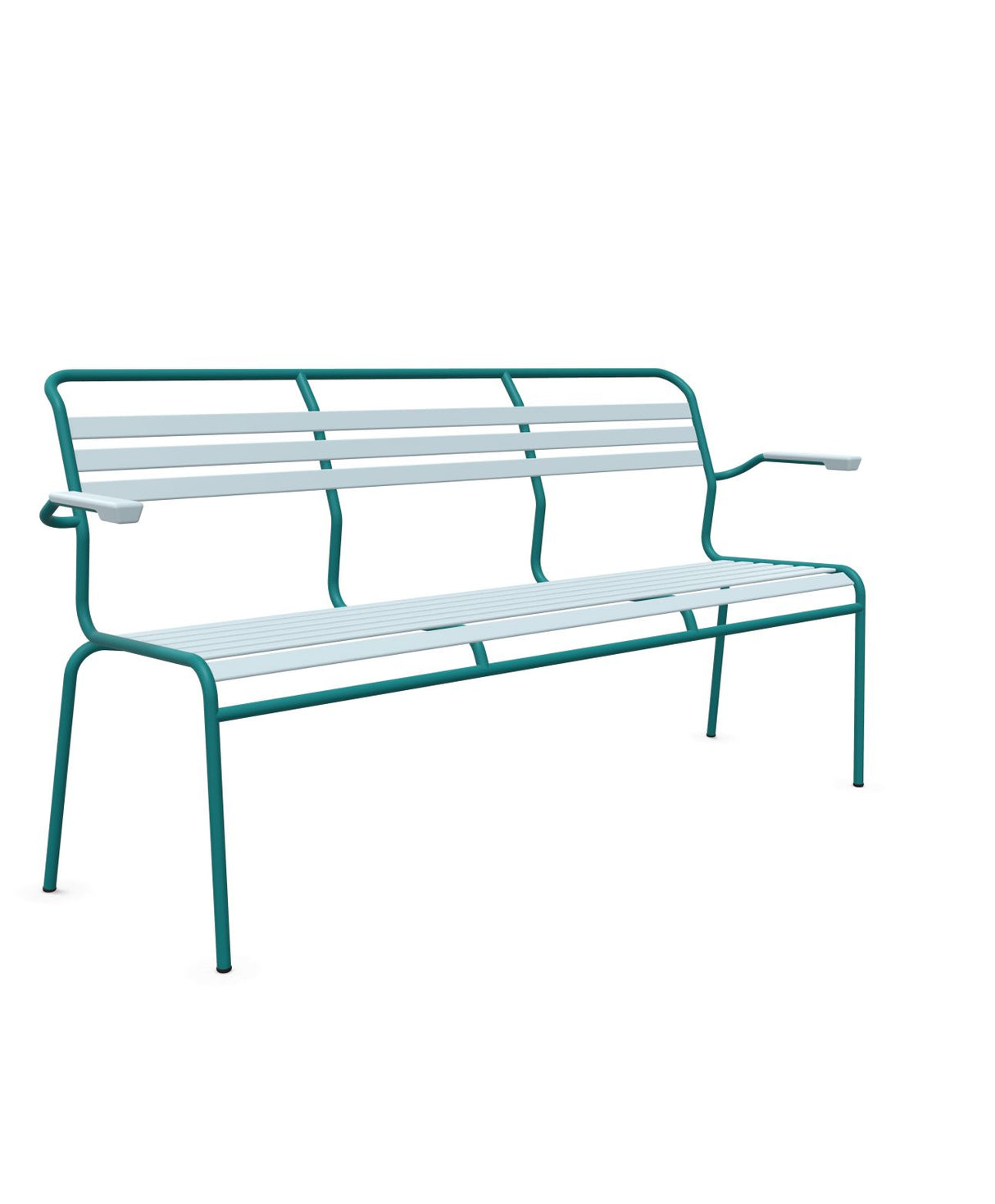Schaffner Säntis Banc à lattes 3 places avec accoudoirs Bleu Pastel 51 Bleu Kali 56