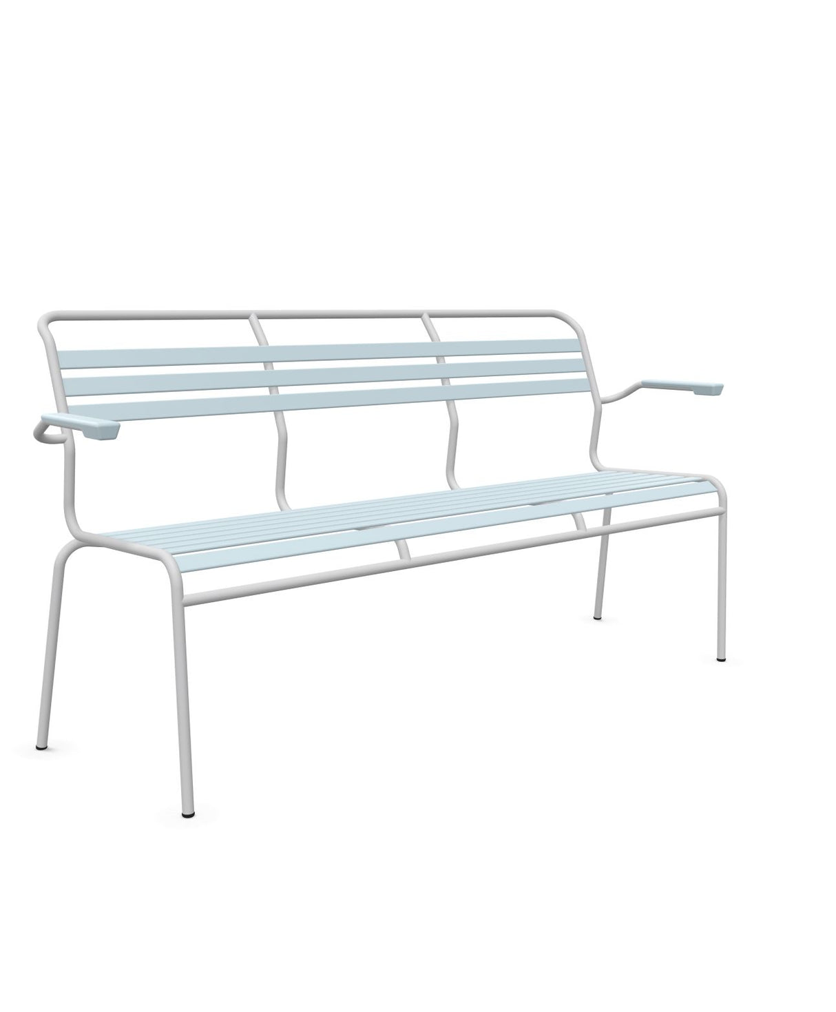 Schaffner Säntis Banc à lattes 3 places avec accoudoirs Bleu Pastel 51 Gris Argent 78