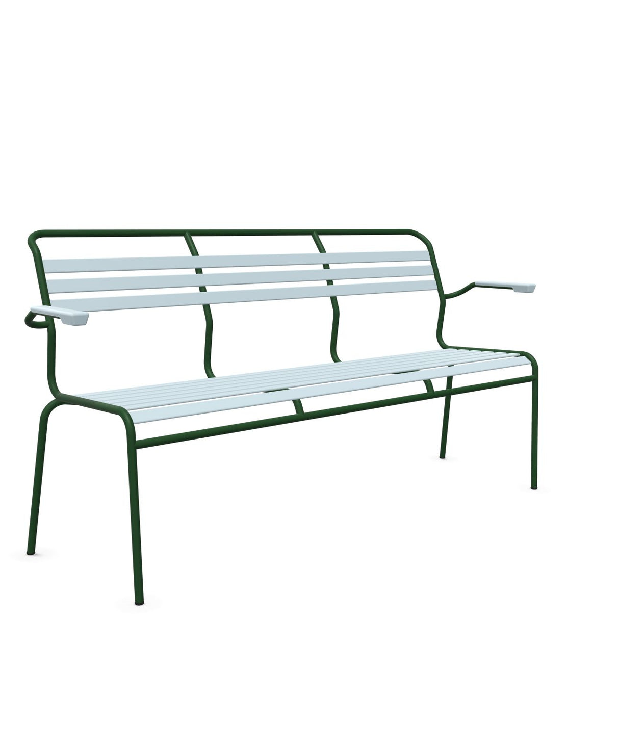 Schaffner Säntis Banc à lattes 3 places avec accoudoirs Bleu Pastel 51 Vert Sapin 66