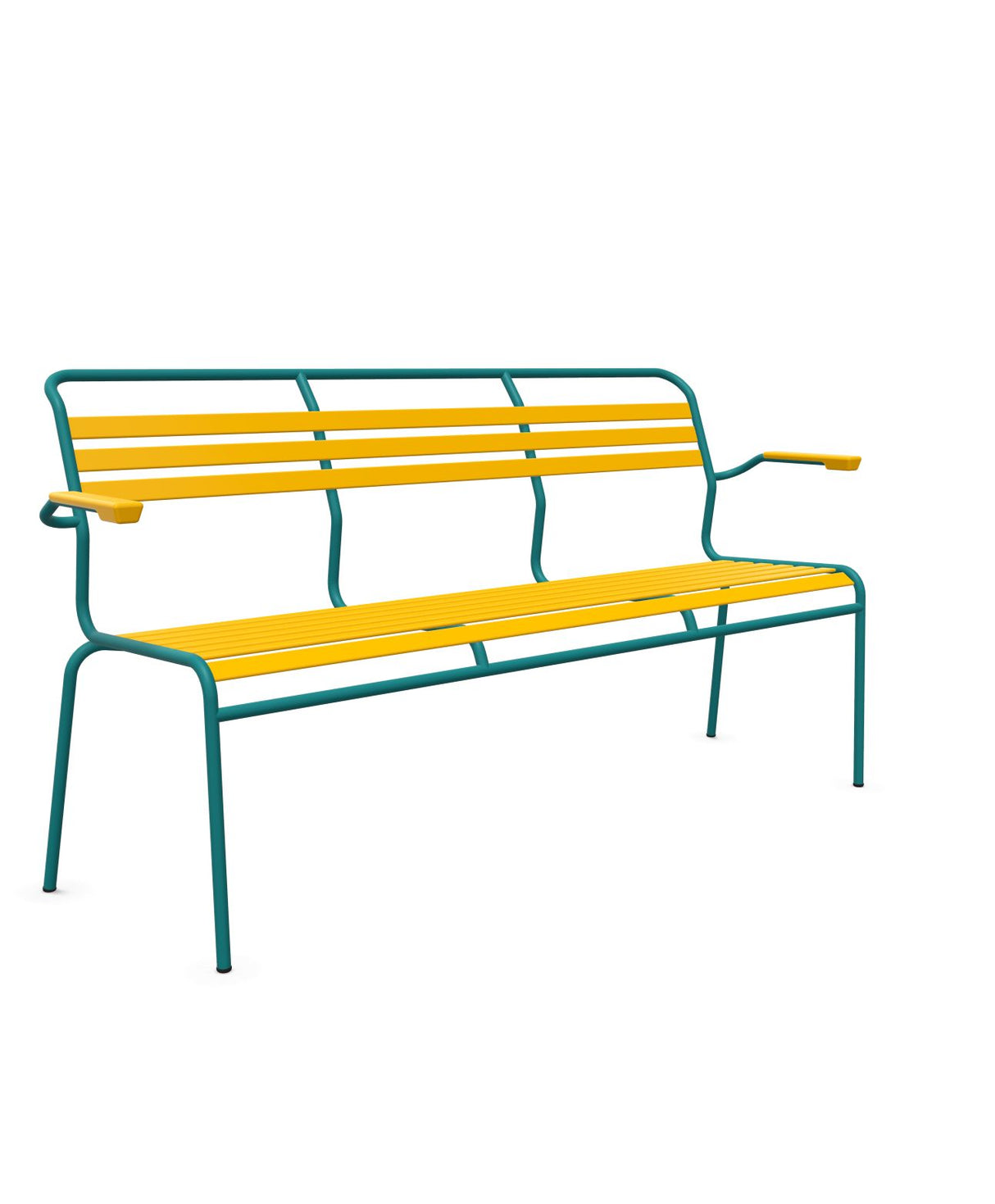 Schaffner Säntis Banc à lattes 3 places avec accoudoirs Jaune 11 Bleu Kali 56