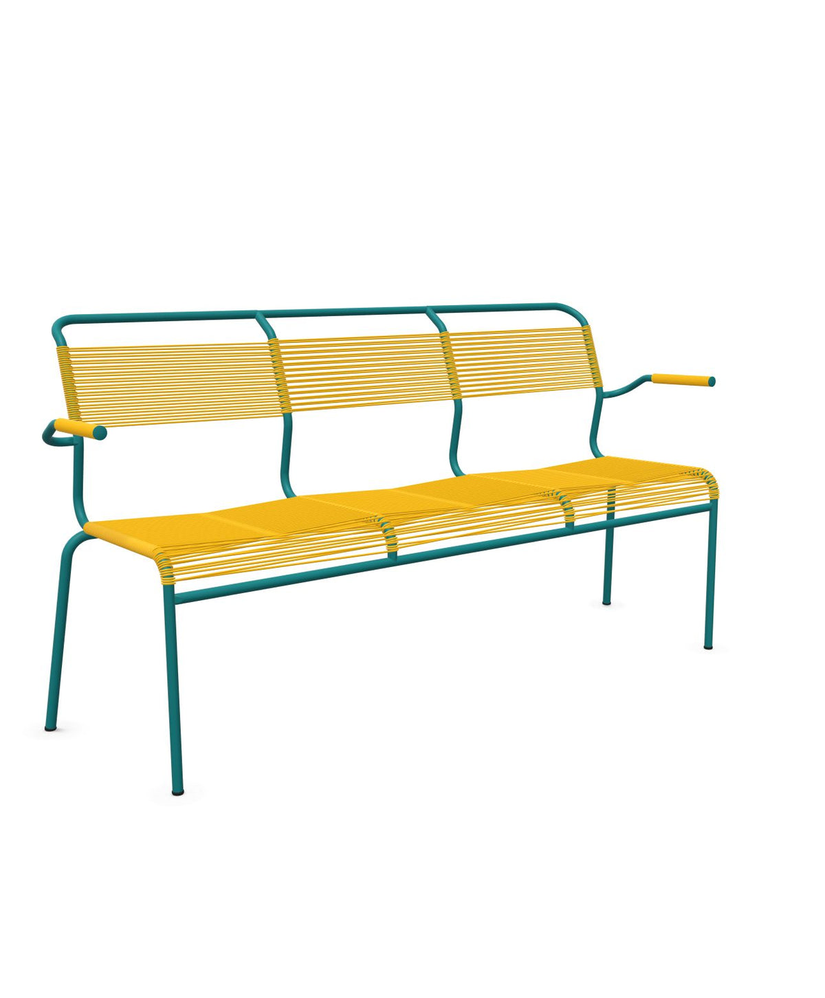 Schaffner Säntis Banc Spaghetti 3 places avec accoudoirs Jaune 11 Bleu Kali 56