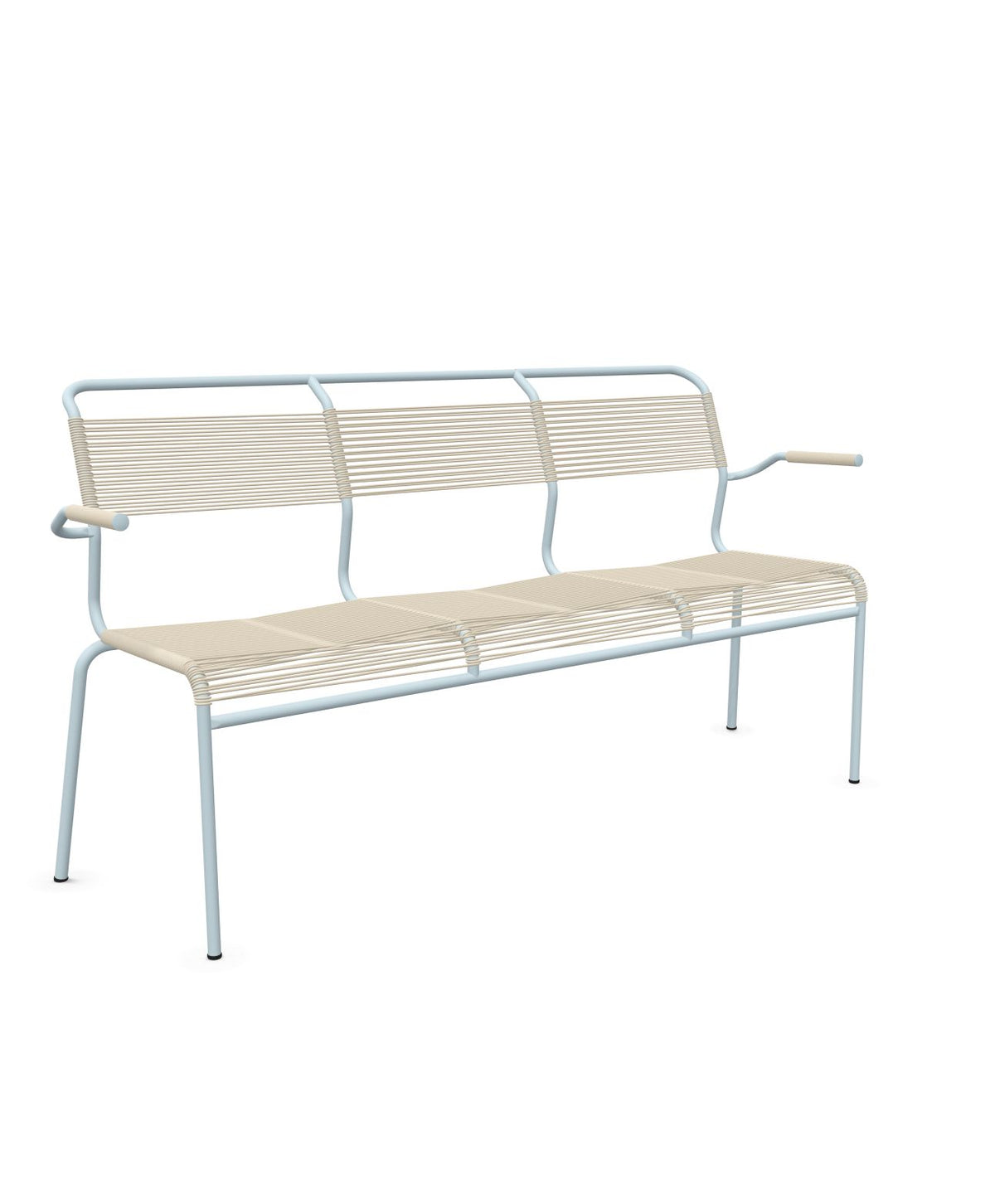 Schaffner Säntis Banc Spaghetti 3 places avec accoudoirs Sable Pastel 15 Bleu Pastel 51