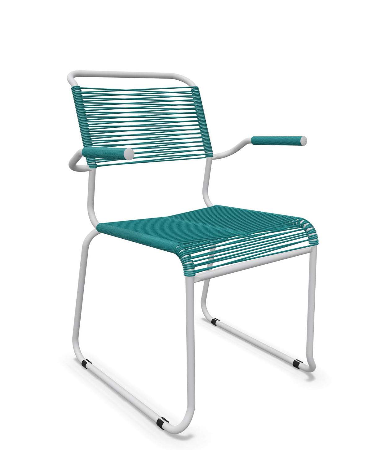 Schaffner Säntis Fauteuil repas Spaghetti pieds en luge Bleu Kali 56 Gris Argent 78
