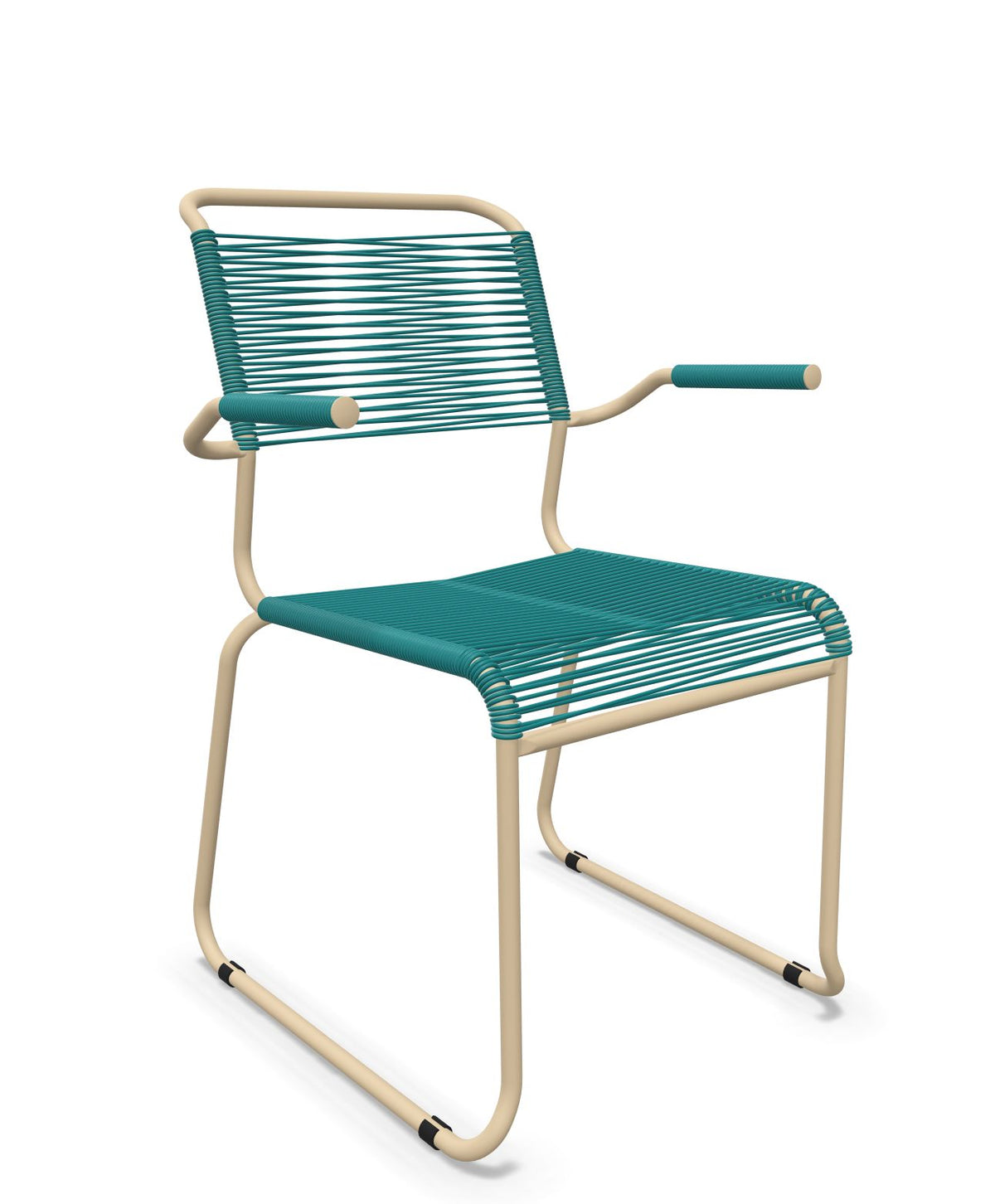 Schaffner Säntis Fauteuil repas Spaghetti pieds en luge Bleu Kali 56 Marron Pastel 83