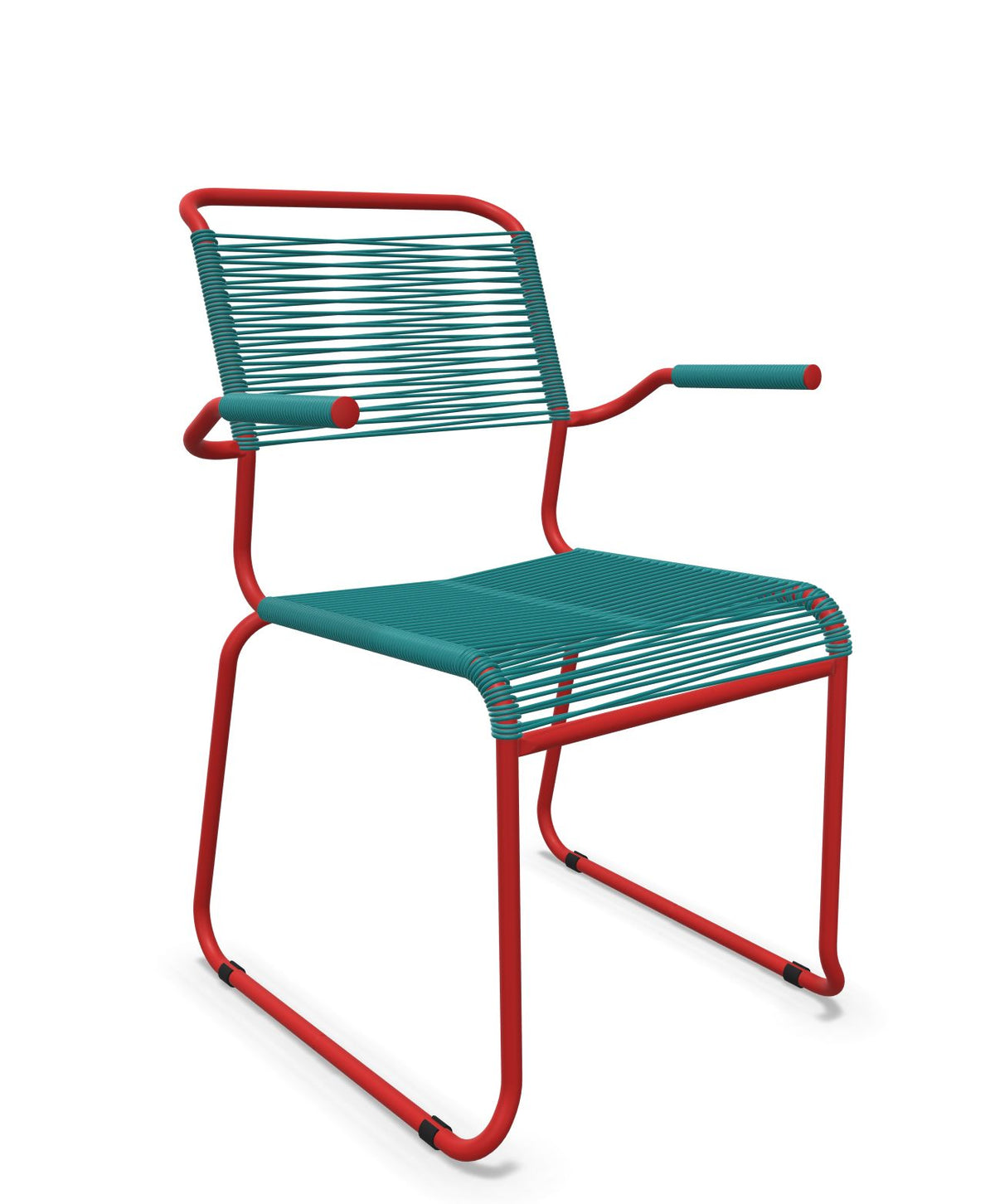 Schaffner Säntis Fauteuil repas Spaghetti pieds en luge Bleu Kali 56 Rouge 30