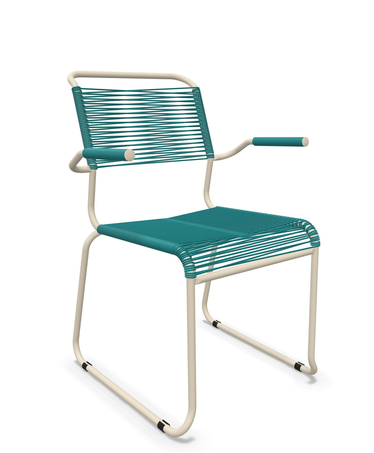 Schaffner Säntis Fauteuil repas Spaghetti pieds en luge Bleu Kali 56 Sable Pastel 15
