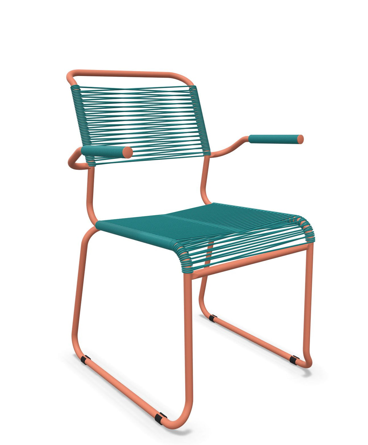 Schaffner Säntis Fauteuil repas Spaghetti pieds en luge Bleu Kali 56 Terracotta 84
