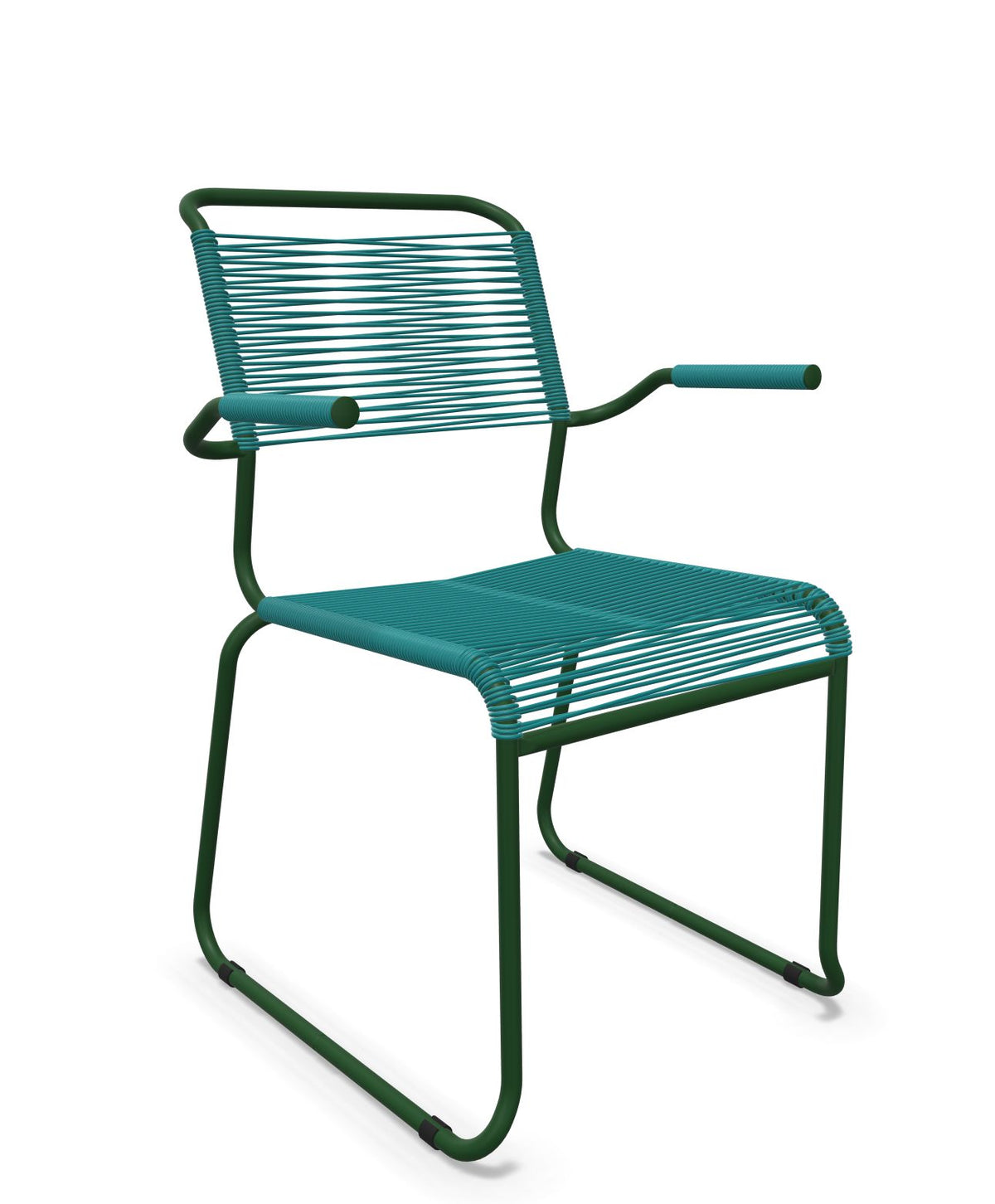 Schaffner Säntis Fauteuil repas Spaghetti pieds en luge Bleu Kali 56 Vert Sapin 66