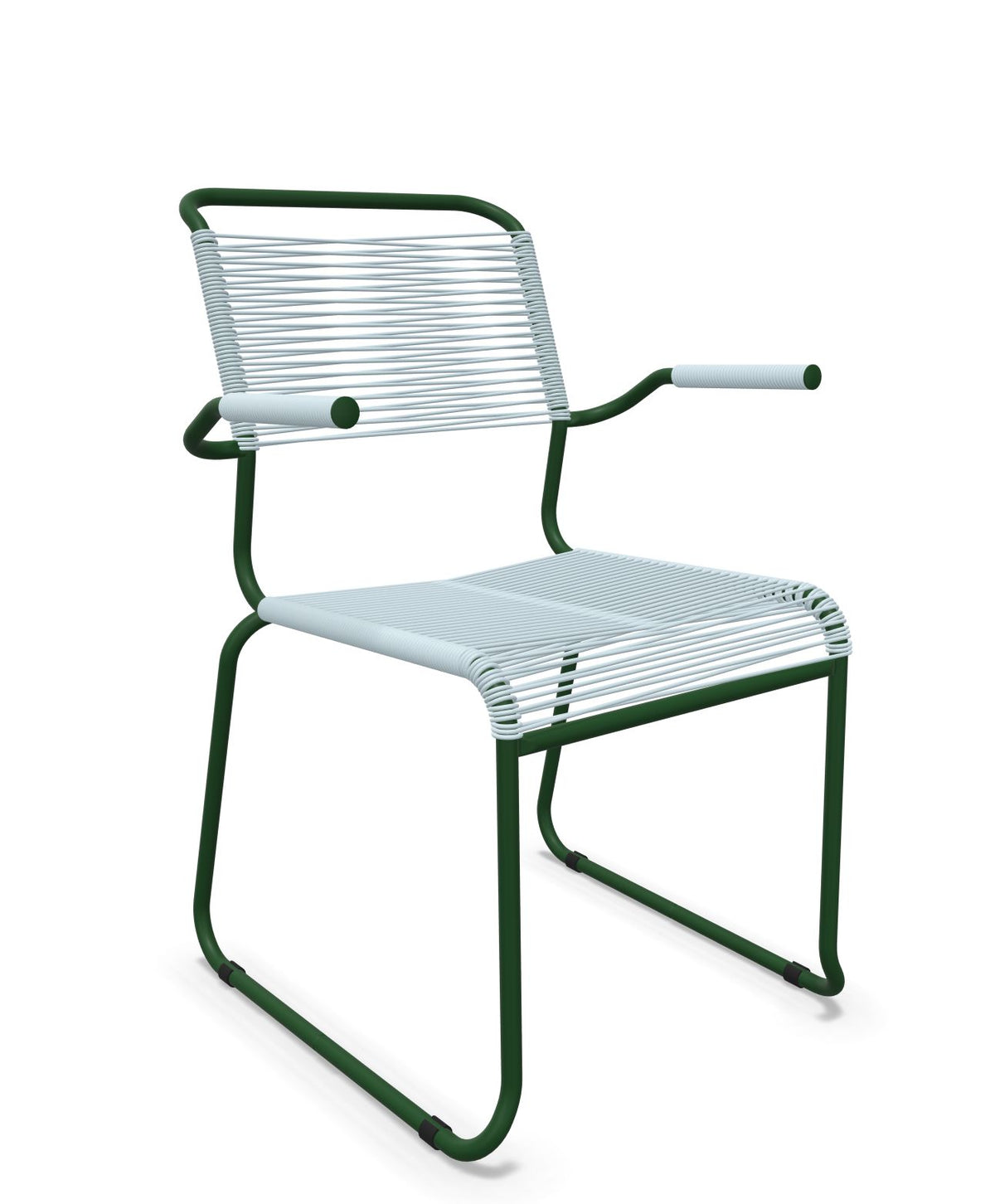 Schaffner Säntis Fauteuil repas Spaghetti pieds en luge Bleu Pastel 51 Vert Sapin 66