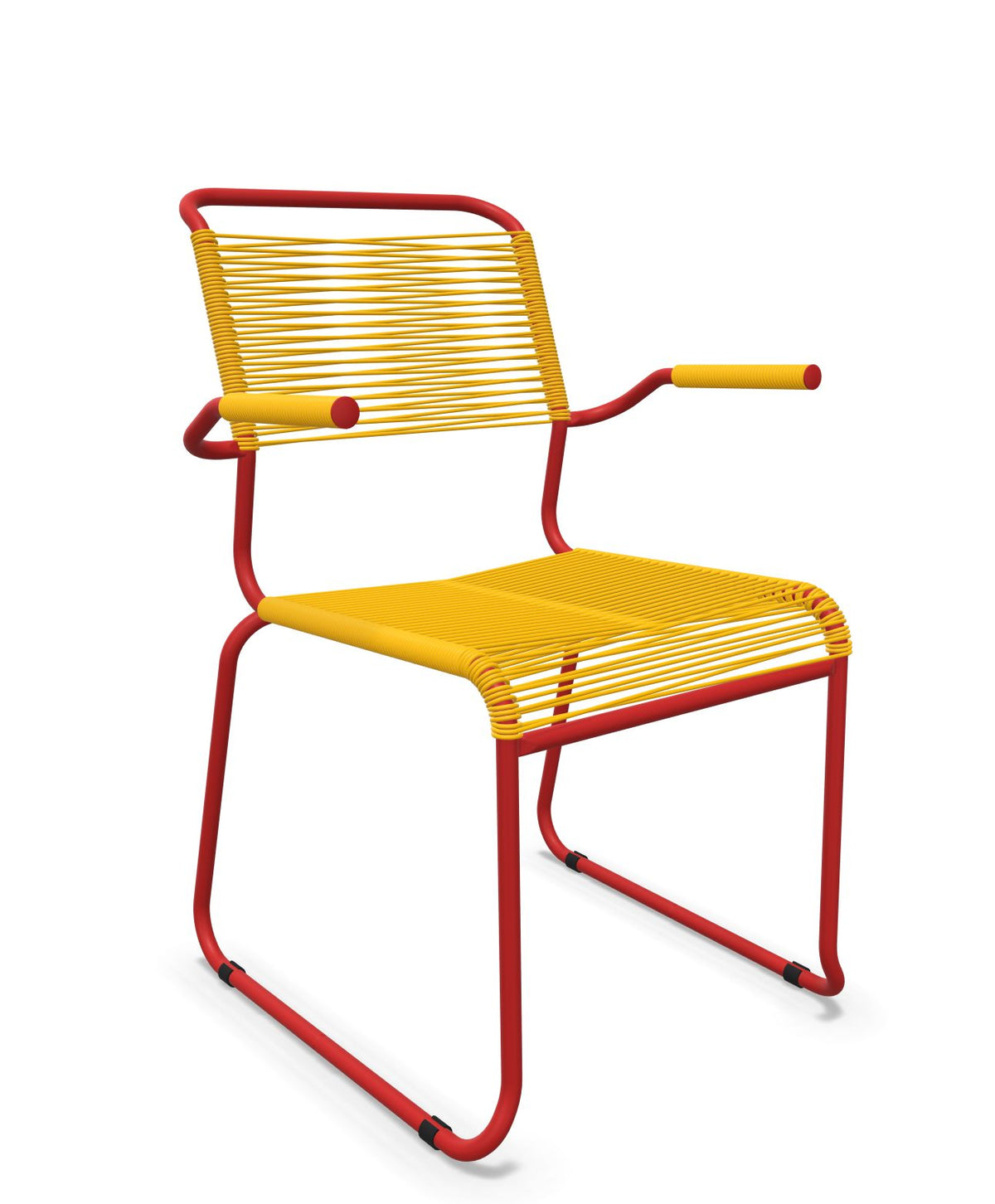 Schaffner Säntis Fauteuil repas Spaghetti pieds en luge Jaune 11 Rouge 30