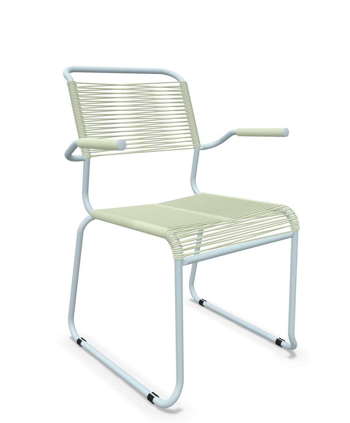 Schaffner Säntis Fauteuil repas Spaghetti pieds en luge Vert Pastel 64 Bleu Pastel 51