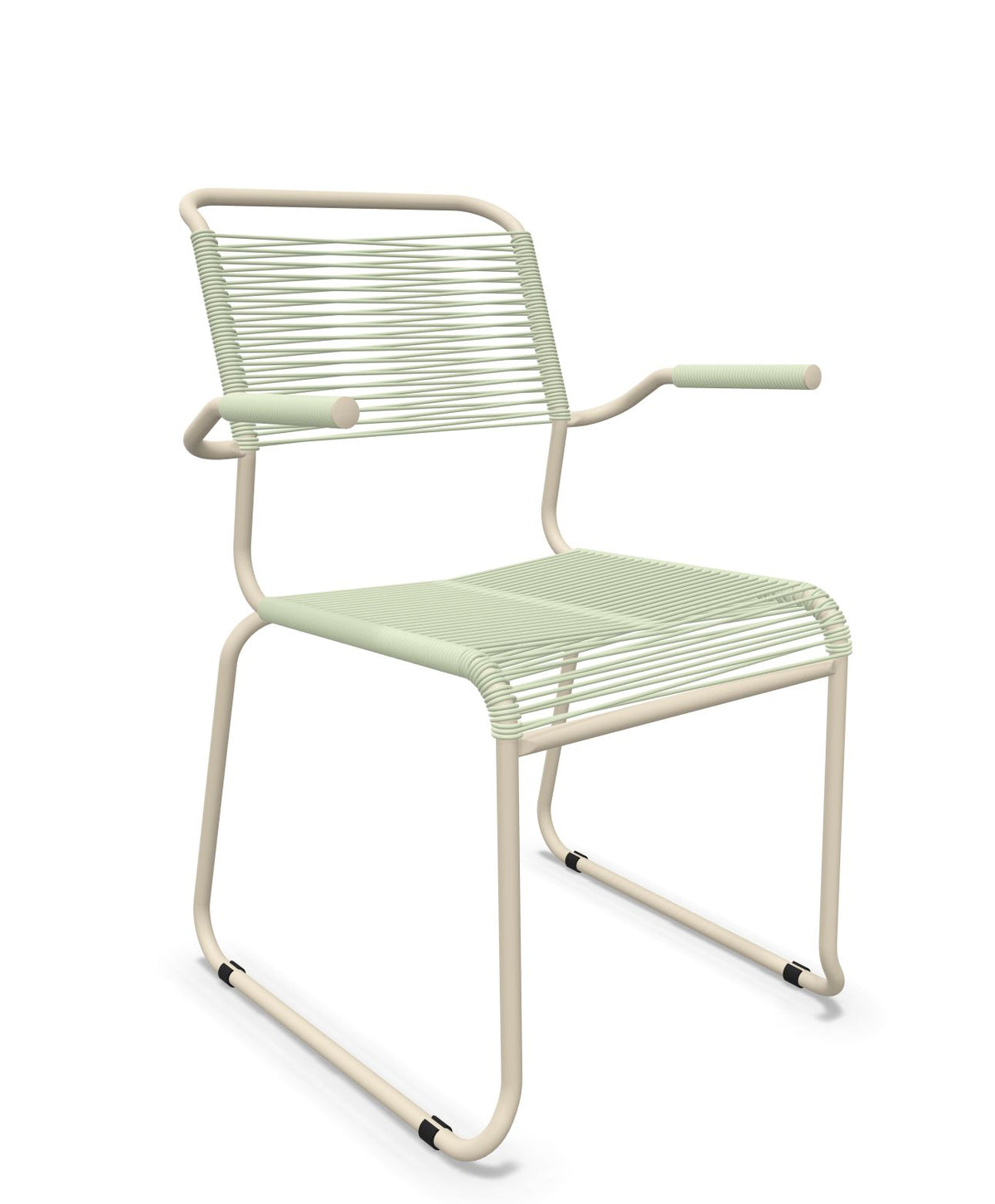 Schaffner Säntis Fauteuil repas Spaghetti pieds en luge Vert Pastel 64 Sable Pastel 15
