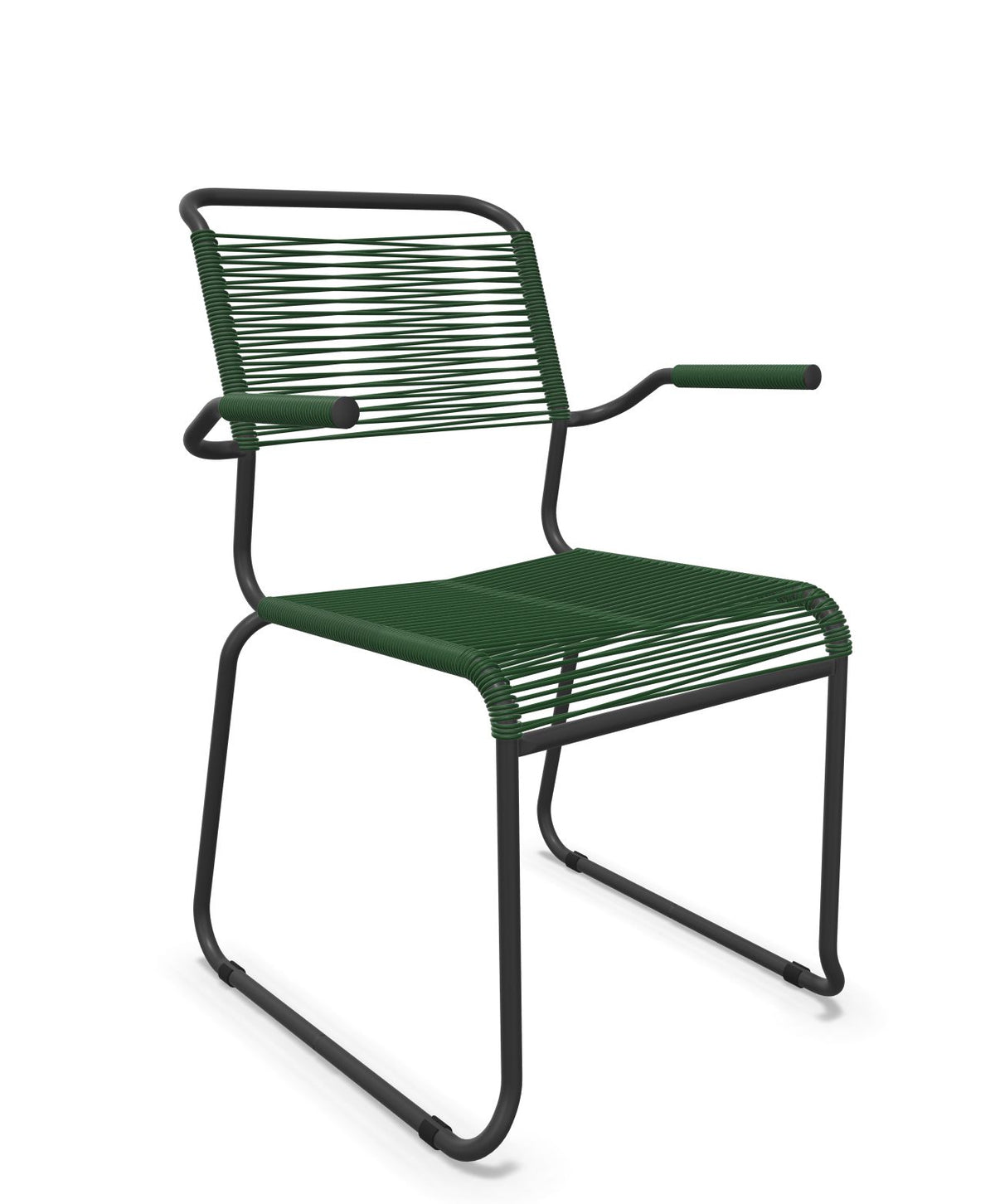 Schaffner Säntis Fauteuil repas Spaghetti pieds en luge Vert Sapin 66 Anthracite 77