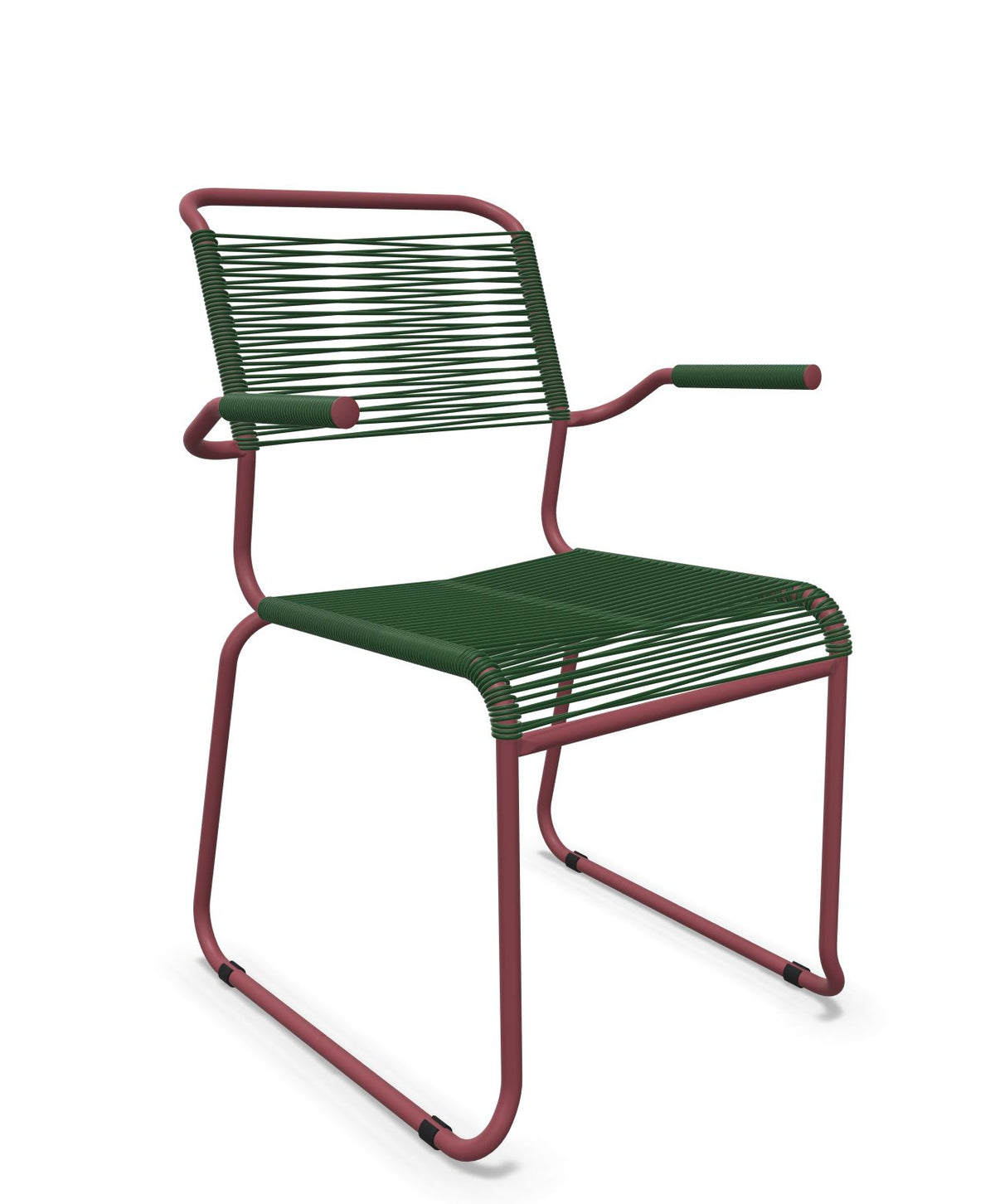 Schaffner Säntis Fauteuil repas Spaghetti pieds en luge Vert Sapin 66 Bordeaux 38