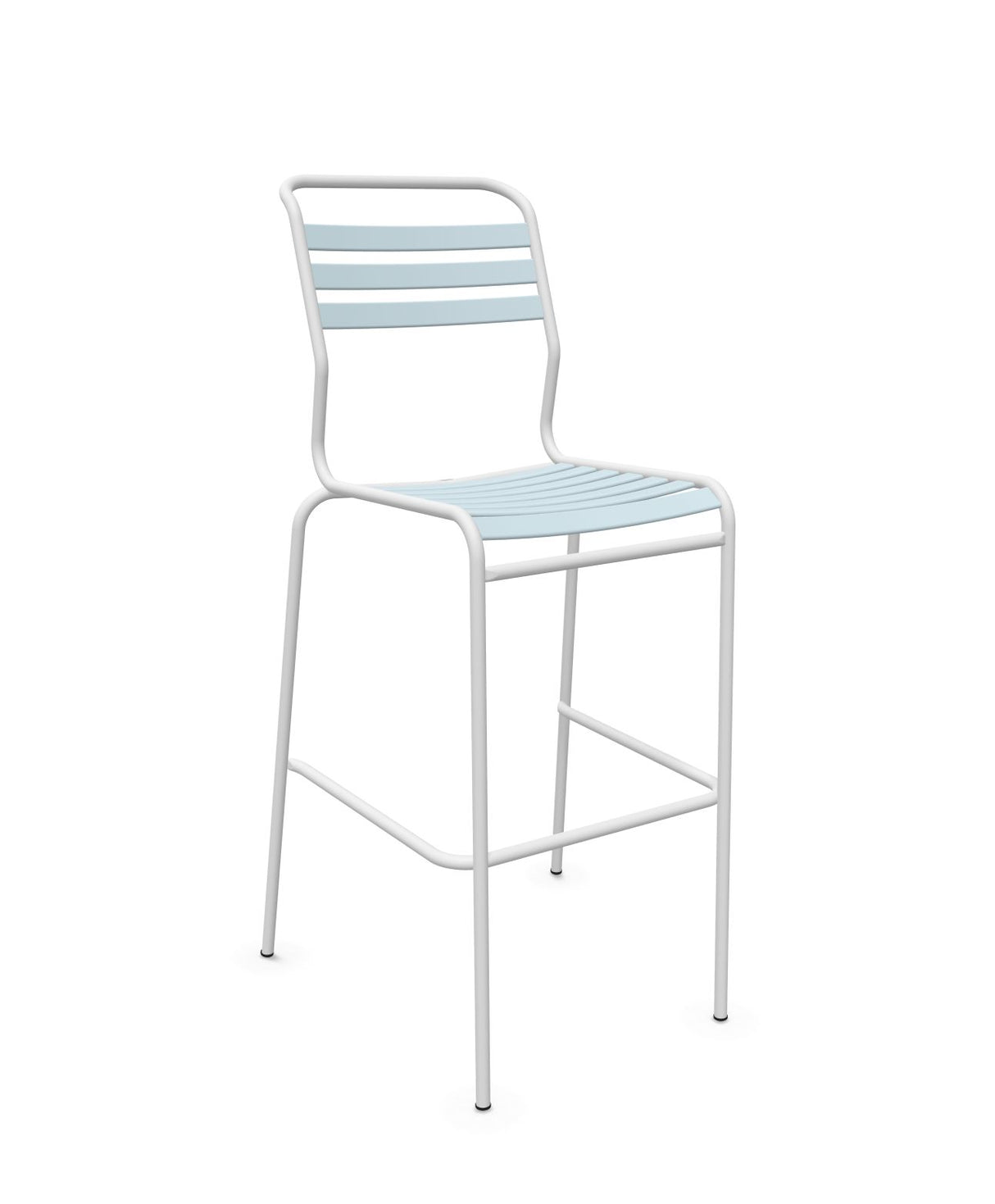 Schaffner Säntis Tabouret de bar à lattes Bleu Pastel 51 Blanc 90