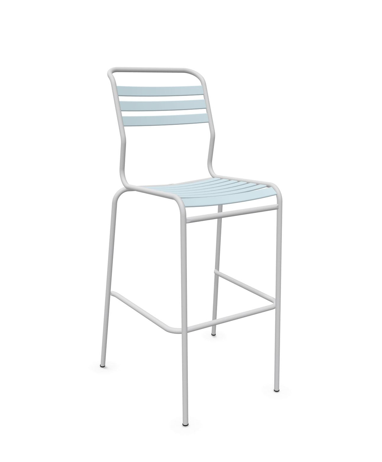 Schaffner Säntis Tabouret de bar à lattes Bleu Pastel 51 Gris Argent 78