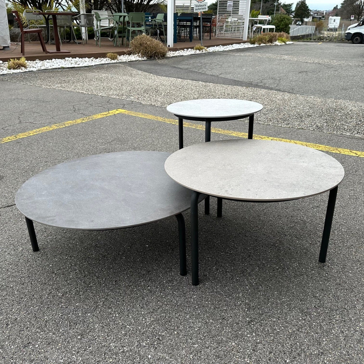 Tria Set de 3 tables basses gigognes en inox anthracite avec céramique