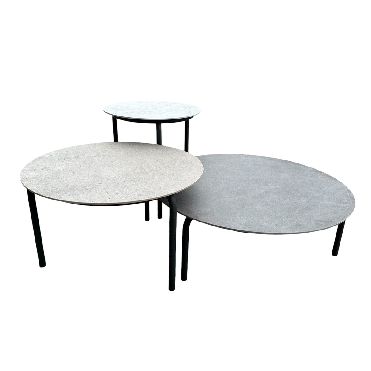 Tria Set de 3 tables basses gigognes en inox anthracite avec céramique