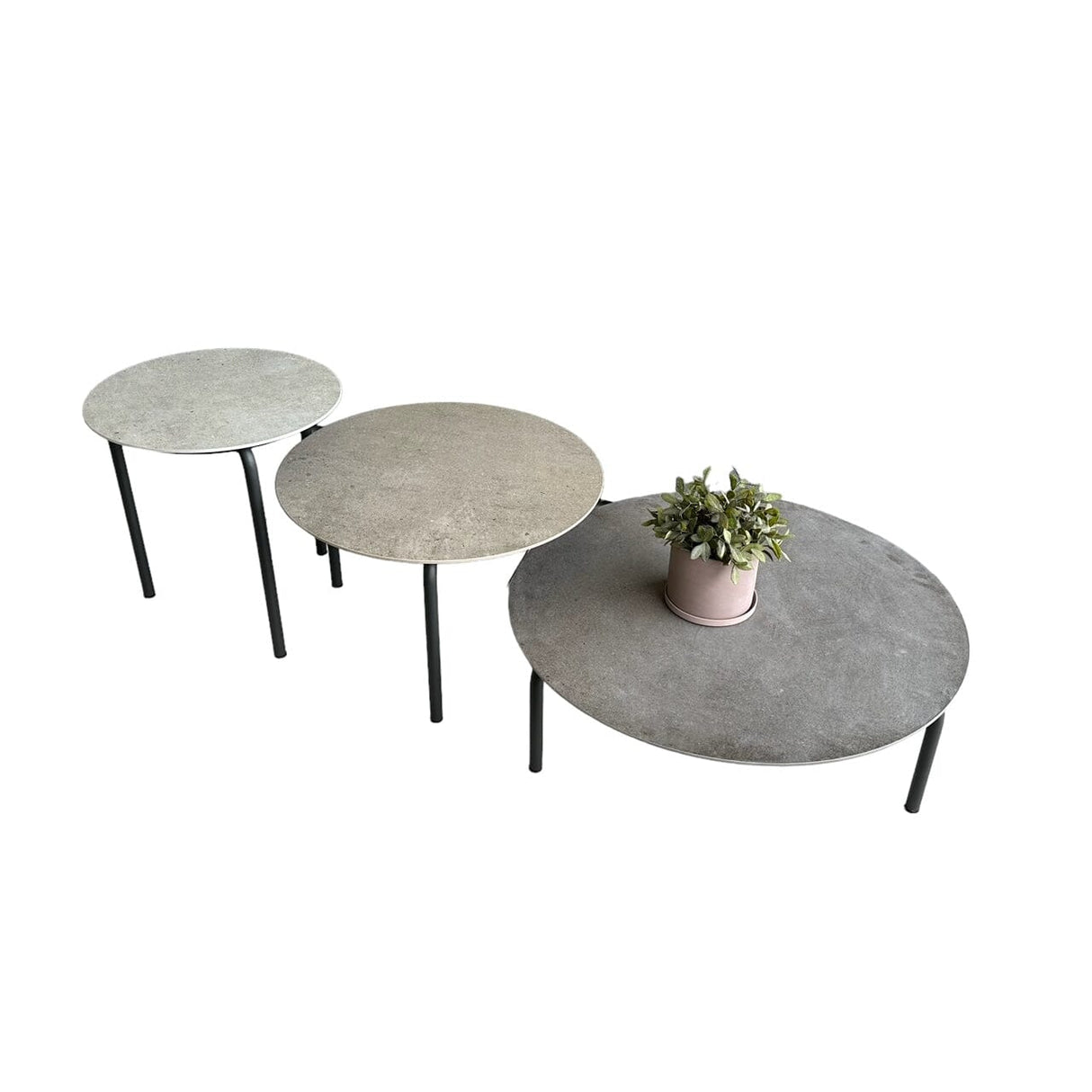 Tria Set de 3 tables basses gigognes en inox anthracite avec céramique