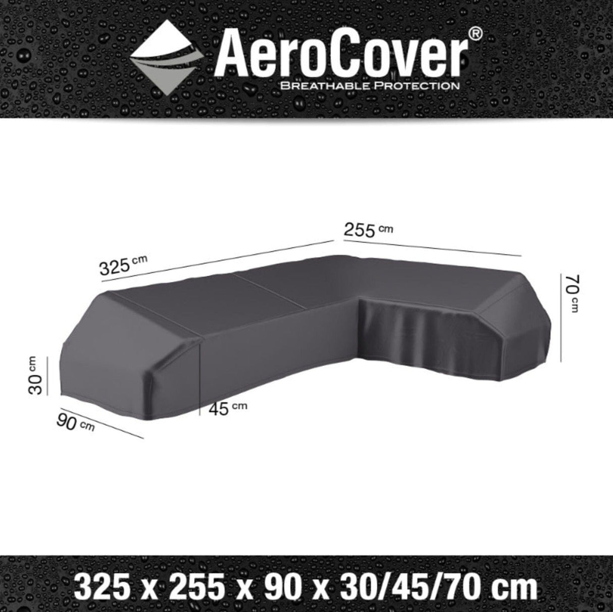 Aerocover Housse de protection pour salon d'angle Lounge à plateforme forme L Droite 325x255x90cm H:30x45x70cm