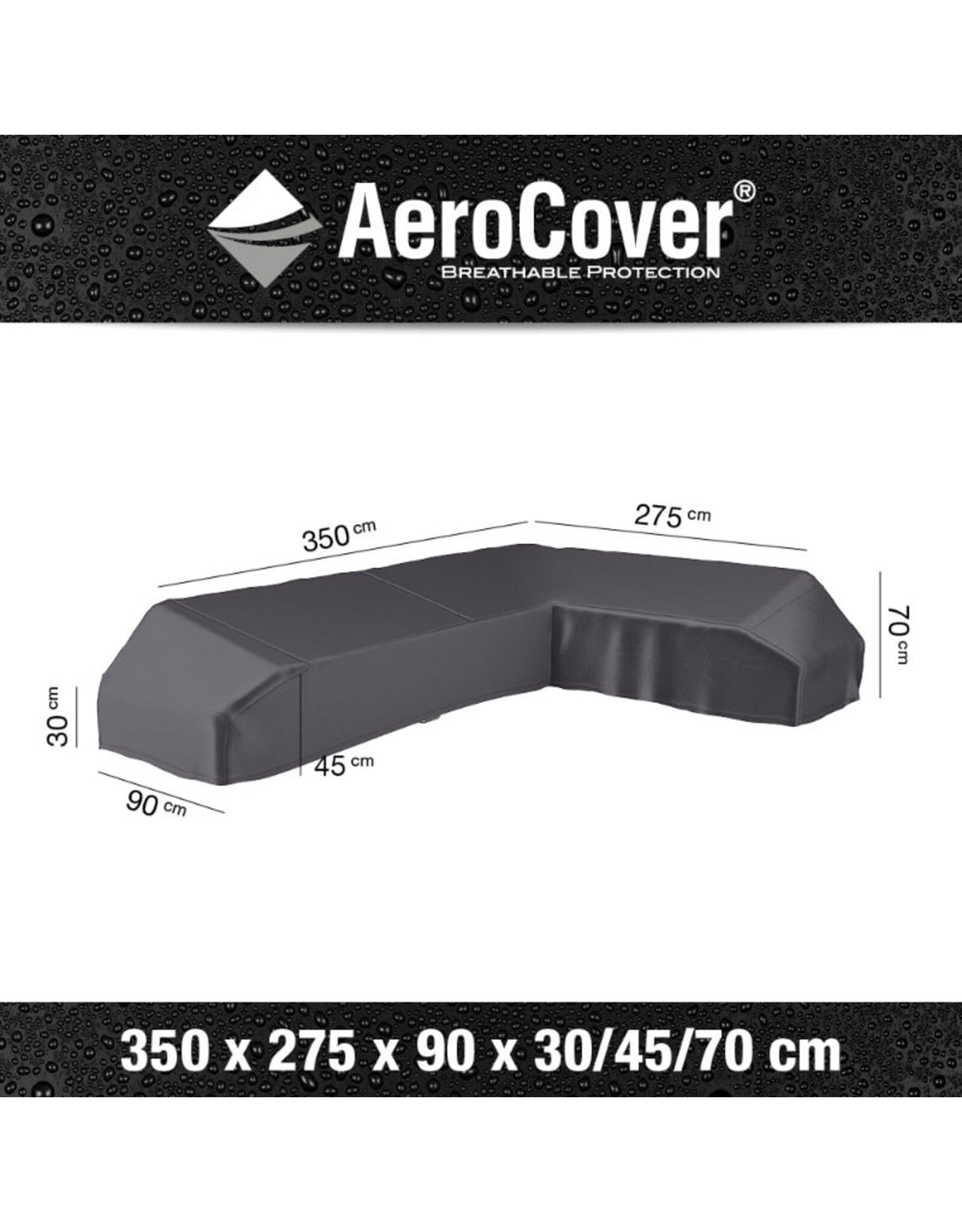 Aerocover Housse de protection pour salon d'angle Lounge à plateforme forme L Droite 350x275x90cm H:30/45/70cm