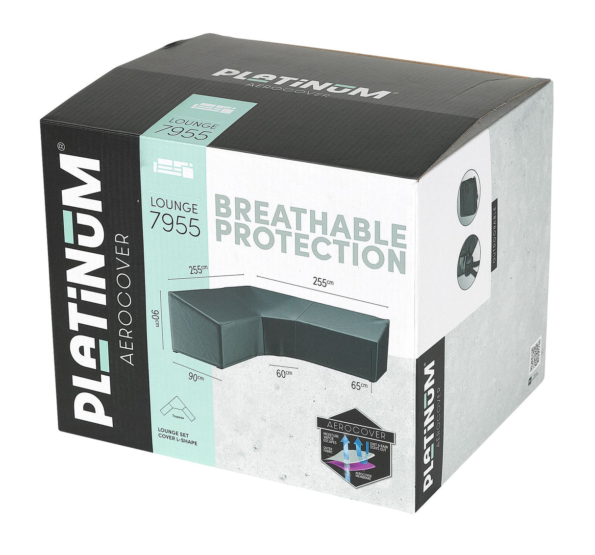 Aerocover Housse de protection pour salon d'angle Lounge forme L Trapèze haut dossier 255x255x90cm H:90/65cm