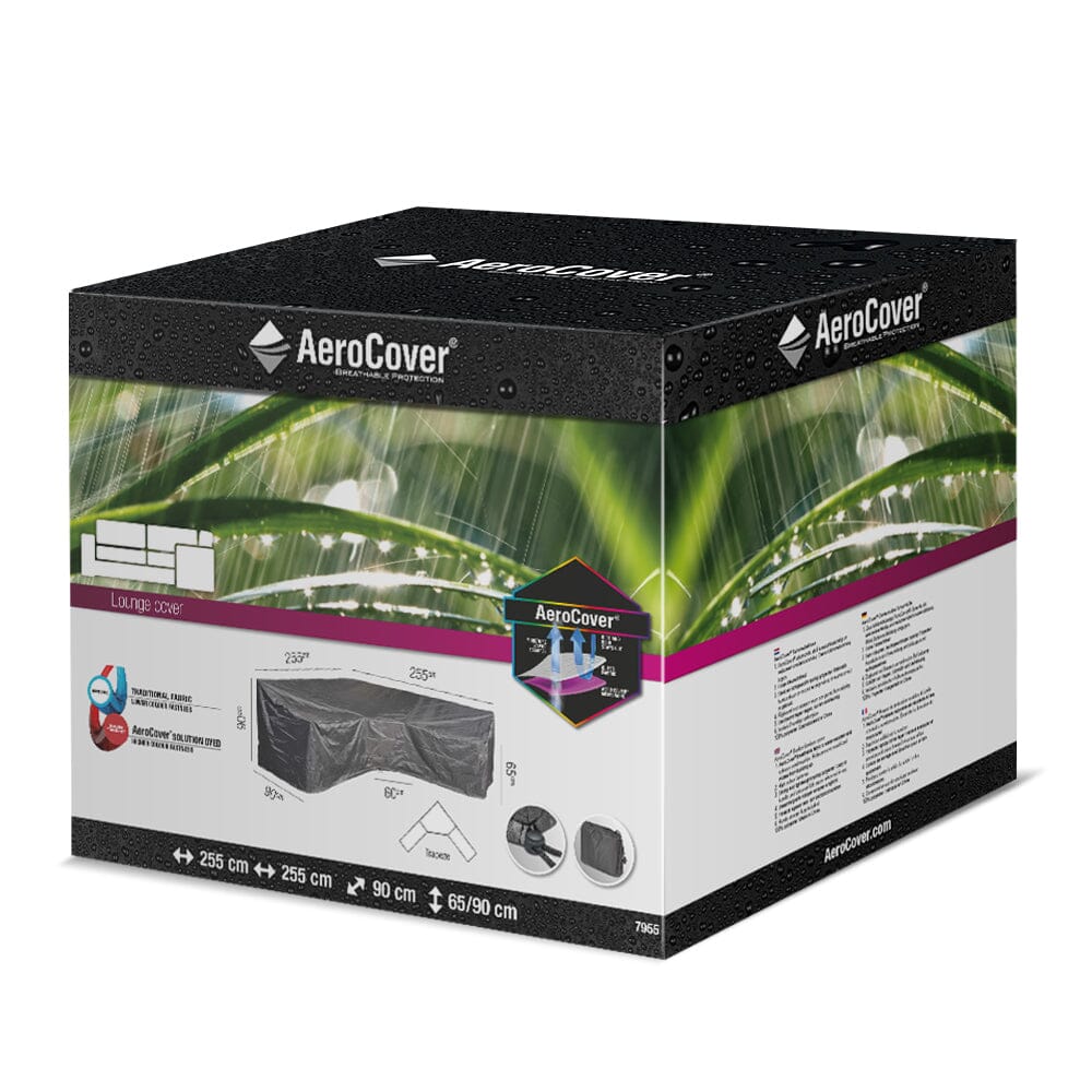 Aerocover Housse de protection pour salon d'angle Lounge forme L Trapèze haut dossier 255x255x90cm H:90/65cm