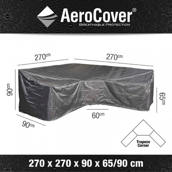Aerocover Housse de protection pour salon d'angle Lounge forme L Trapèze haut dossier 270x270x90cm H:90/65cm