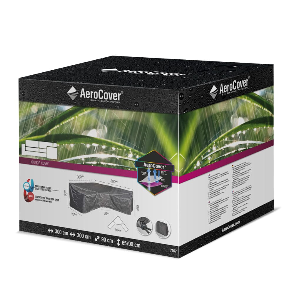Aerocover Housse de protection pour salon d'angle Lounge forme L Trapèze haut dossier 300x300x90cm H:90/65cm
