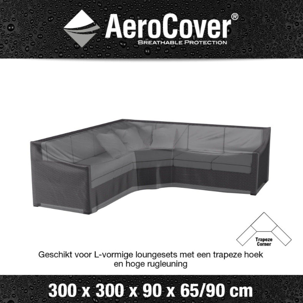 Aerocover Housse de protection pour salon d'angle Lounge forme L Trapèze haut dossier 300x300x90cm H:90/65cm
