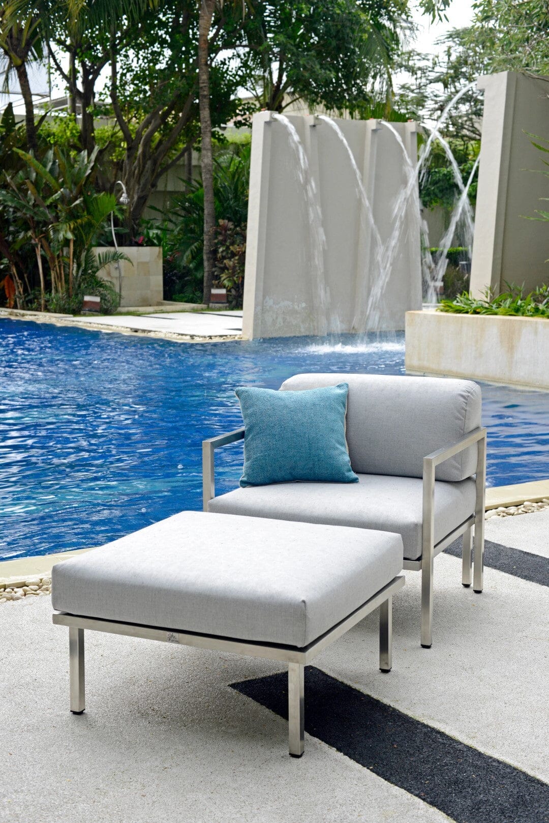 Arolla Fauteuil lounge en inox brossé avec coussins laminés