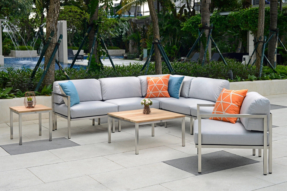 Arolla Table basse 73x73cm H:38cm en inox brossé avec céramique