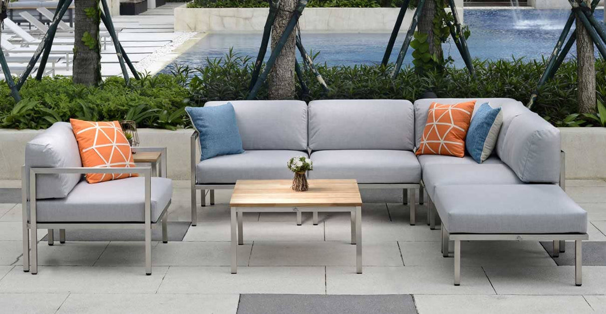 Arolla Table basse 73x73cm H:38cm en inox brossé avec céramique